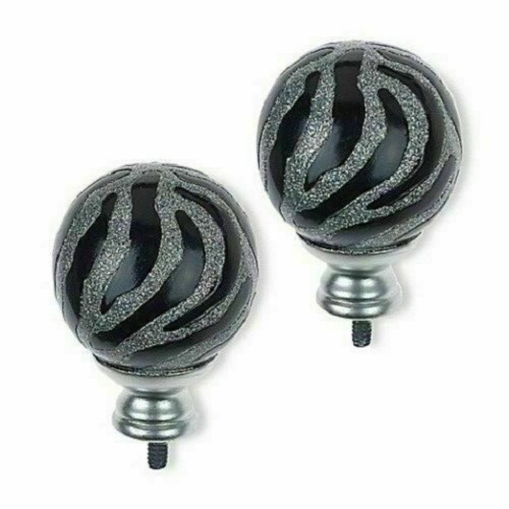 Cambria Glitter Zebra Curtain Finials Set of 2 NEW